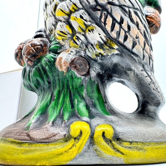 Vintage Hand-Painted Ceramic Owl Figurine Statue With Tree & Acorns - Picture 5 of 10